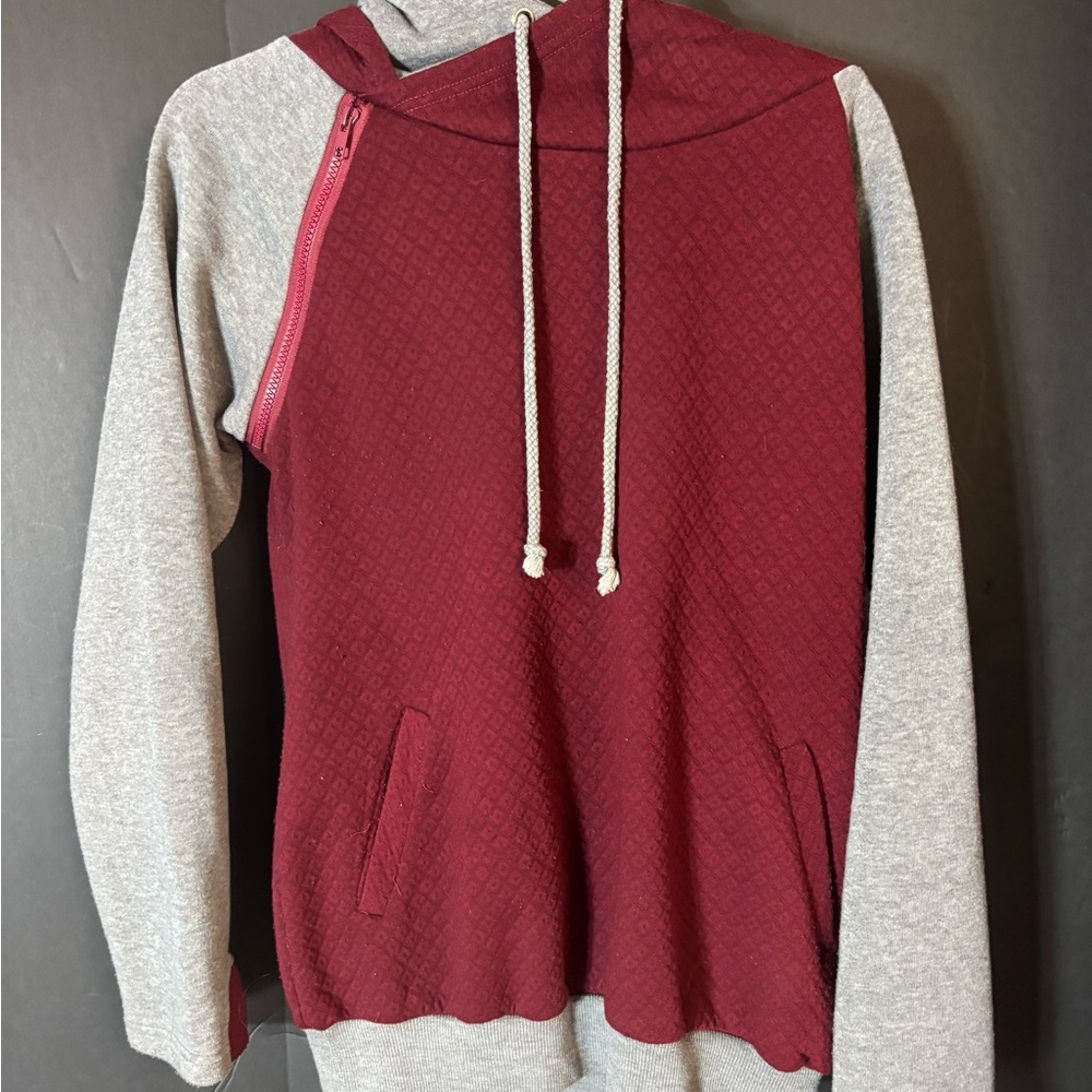 Men's Burgundy and Gray Hoodie Sweater